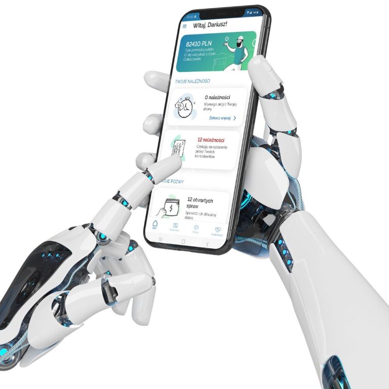 palec robota dotyka telefonu